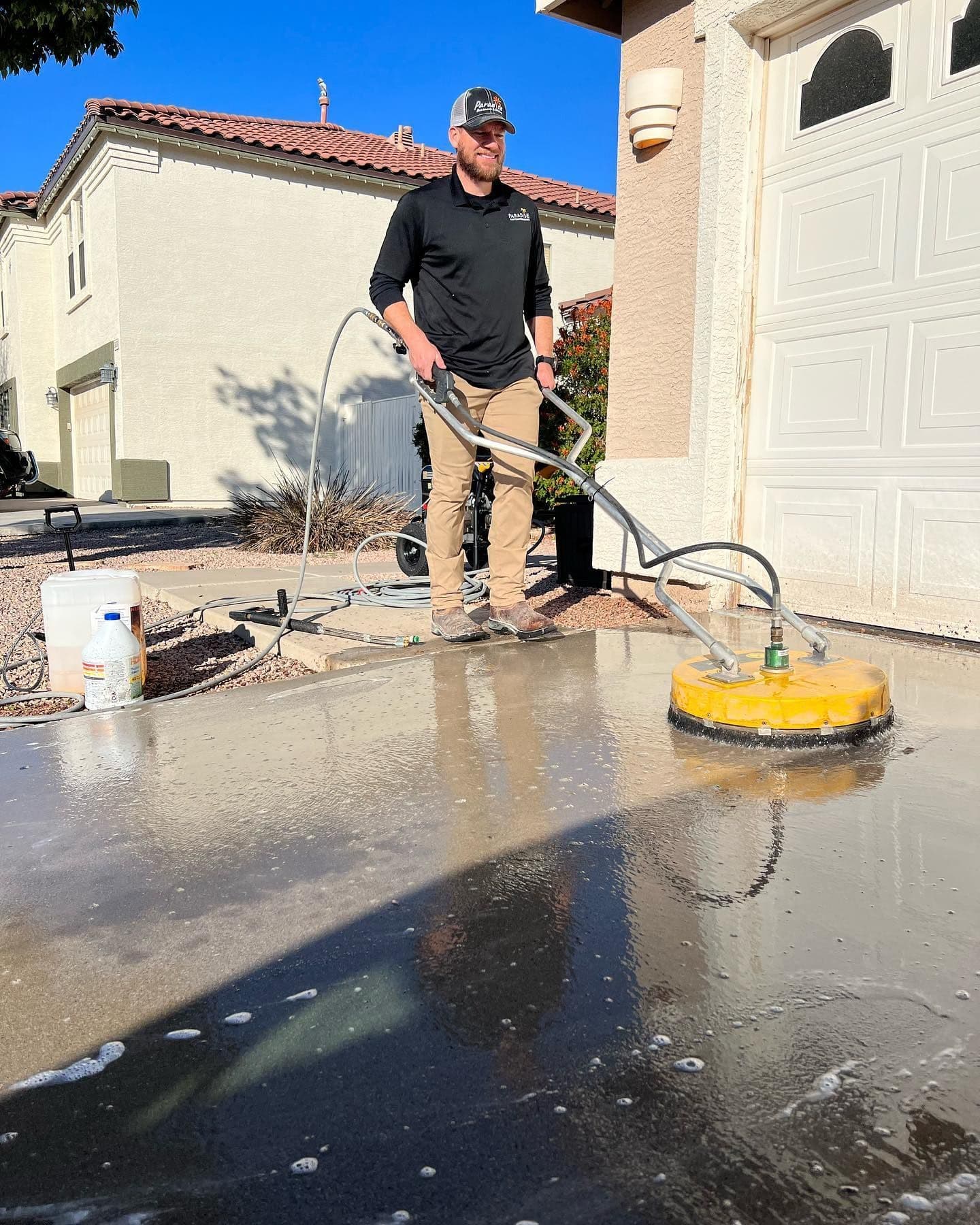 Pressure washed driveway and walkway